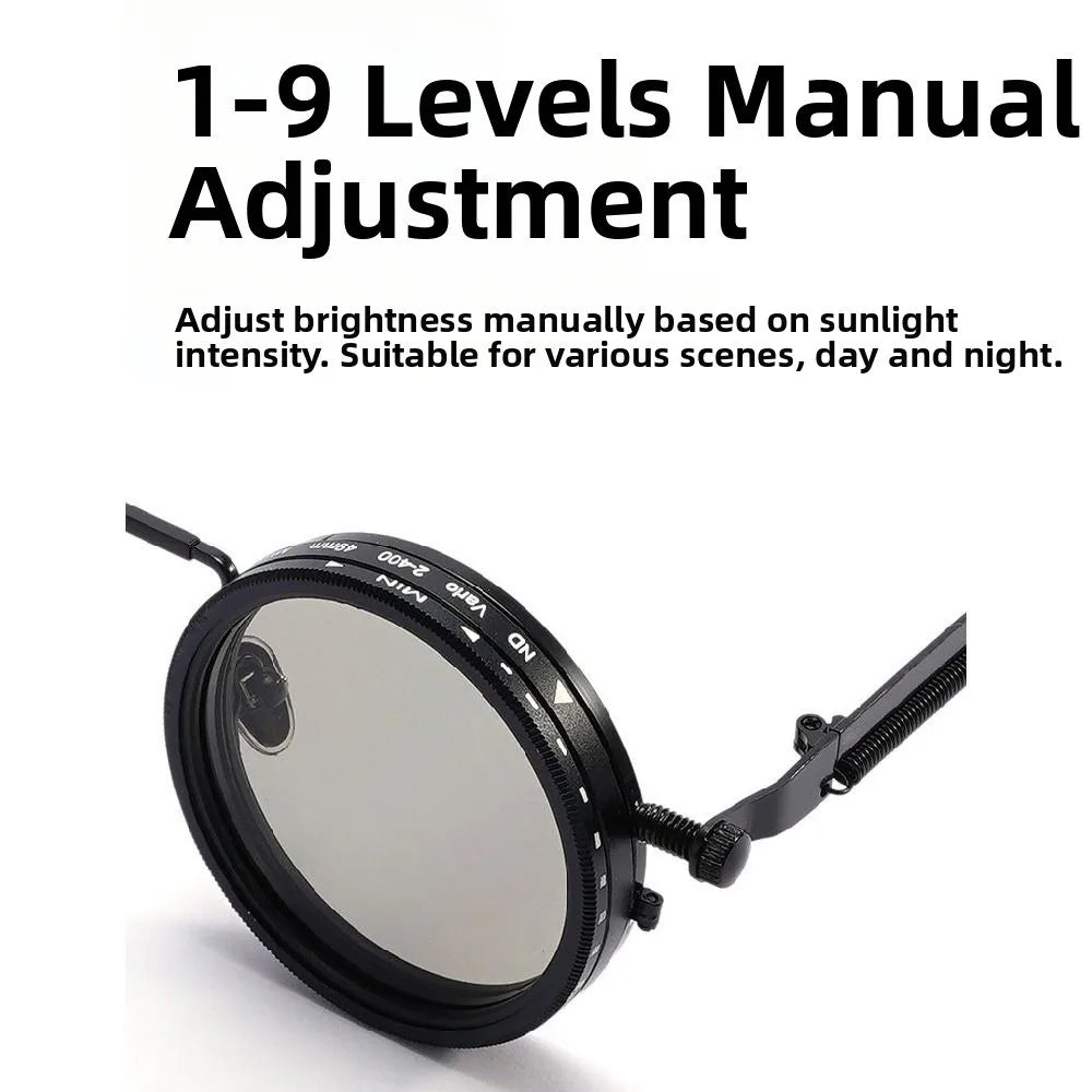 ND9 Anti-UV Sunglasses 9 Level Dimming Retro Adjustable Dimming Sunglasses with Glasse Case Round Fishing Sunglasses Fishing