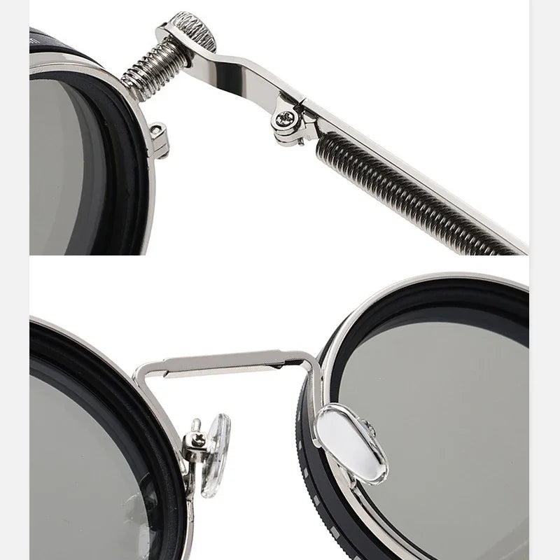 Adjustable Tint Polarized Sunglasses – 9-Level Dimming, UV400, Retro Round Frame