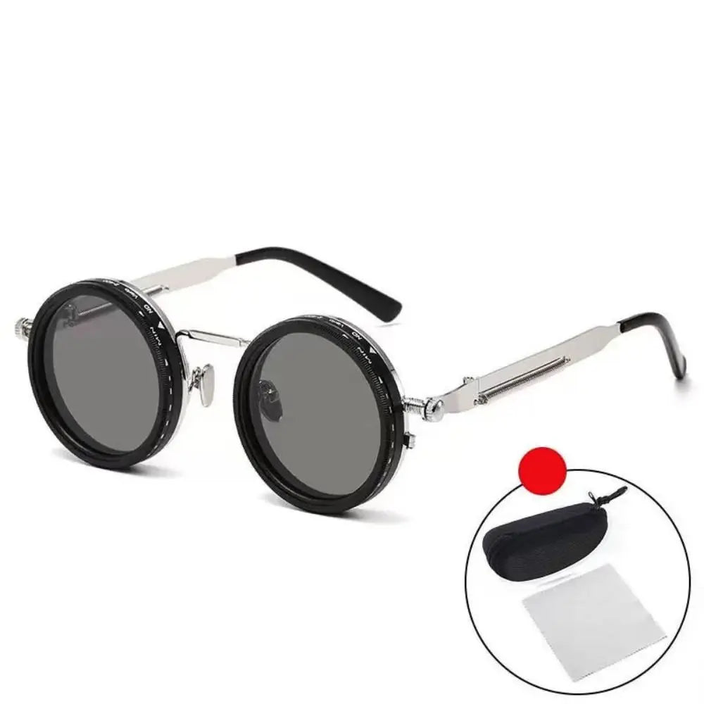 ND9 Anti-UV Sunglasses 9 Level Dimming Retro Adjustable Dimming Sunglasses with Glasse Case Round Fishing Sunglasses Fishing