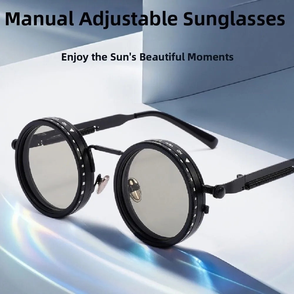 ND9 Anti-UV Sunglasses 9 Level Dimming Retro Adjustable Dimming Sunglasses with Glasse Case Round Fishing Sunglasses Fishing