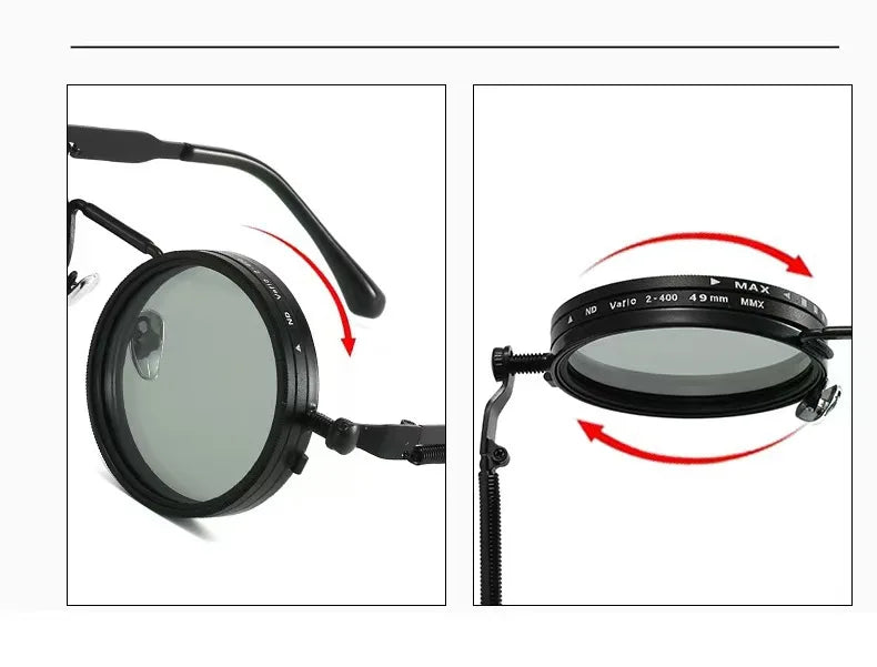 Adjustable Tint Polarized Sunglasses – 9-Level Dimming, UV400, Retro Round Frame